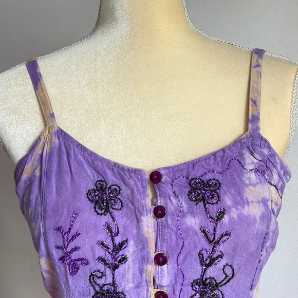Henna tie dye Spaghetti Strap Embroidered Dress-OS - Picture 6 of 16